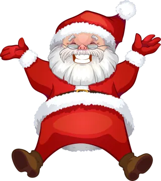 a cartoon santa claus with his hands in the air