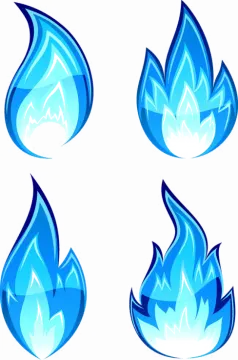 a set of four blue fire flames