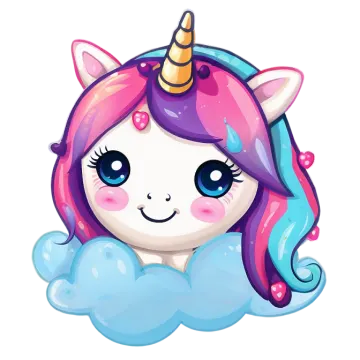a cute unicorn sitting on top of a cloud