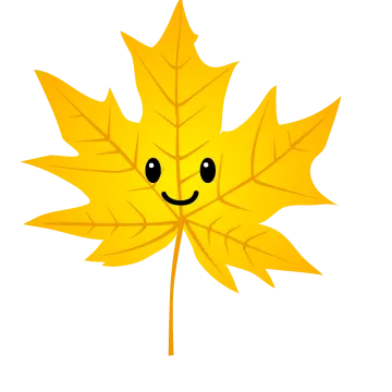 a yellow maple leaf with a smiley face