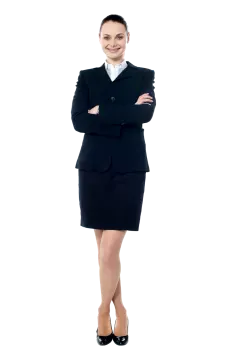 a woman in a business suit posing for the camera