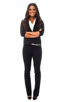 a woman standing with her arms crossed