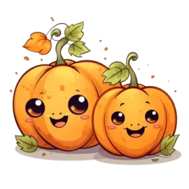 two oranges with faces and leaves on them