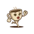 a cartoon character with a cup of coffee in his hand