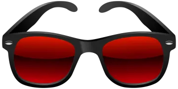 a pair of sunglasses with red lenses