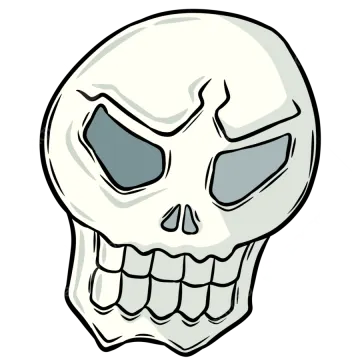 a white skull with blue eyes