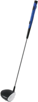 a blue and black golf putter with a white background