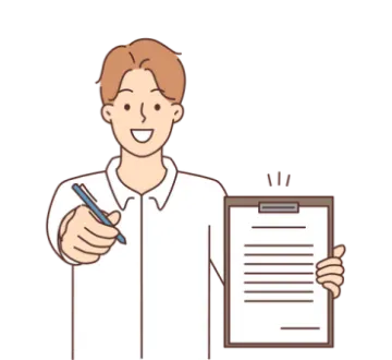 a man holding a pen and writing on a clipboard