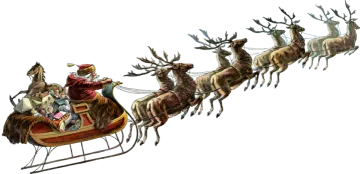santa riding in his sler with reindeers
