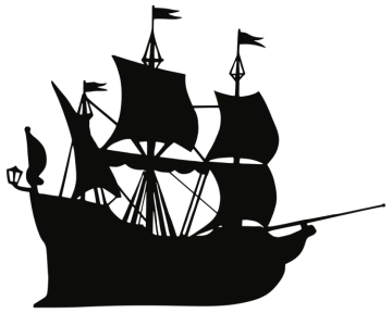 a black and white silhouette of a pirate ship