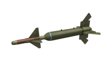 a model of a missile on a white background