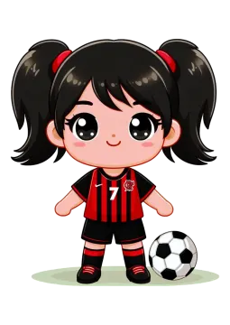 a little girl with black hair and a soccer ball