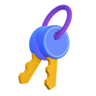 a blue and yellow key on a white background