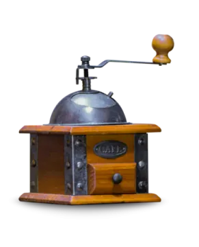 an old coffee grinder on a white background