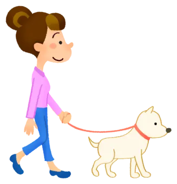 a woman walking her dog