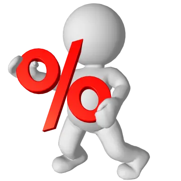 a person running with a percent sign in his hand