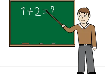 a man standing in front of a blackboard