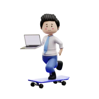 a person on a skateboard with a laptop