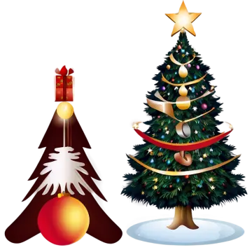 two christmas trees with presents on them
