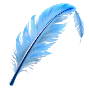 a blue feather on a white background