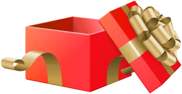 a red gift box with a gold bow