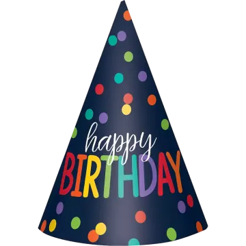 a party hat with the words happy birthday on it