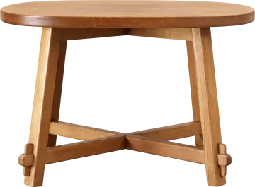 a round wooden table with two legs