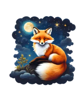 a fox sitting on top of a rock under a full moon