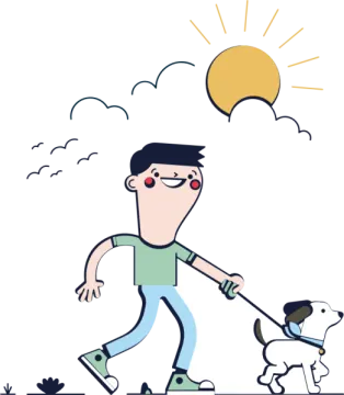 a man walking his dog on a leash