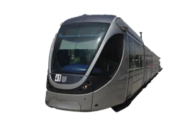 a silver and black train on a white background