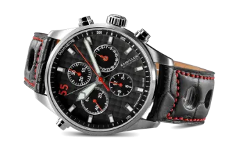 a black and red watch on a white background