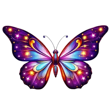 a purple butterfly with stars on it's wings