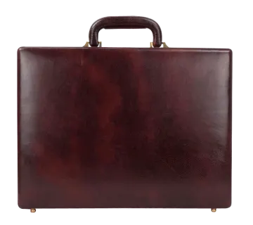 a brown briefcase on a white background