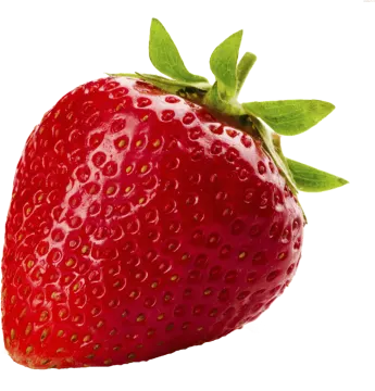 a strawberry with a green leaf on top