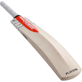 a cricket bat with a red and white logo