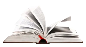 an open book with pages flying out of it