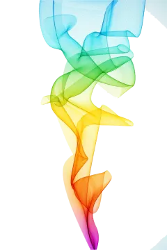 a rainbow colored smoke on a white background