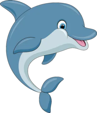 a cartoon dolphin with its mouth open