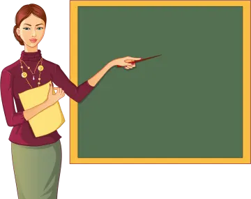 a woman teacher in front of a blackboard