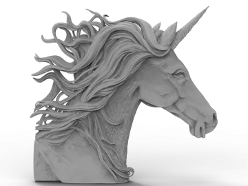 the head of a unicorn with long manes