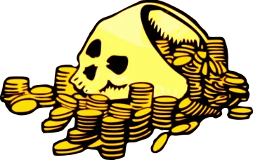 a skull with stacks of coins