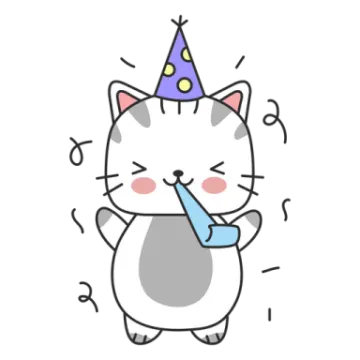 a cartoon cat wearing a party hat and drinking a drink
