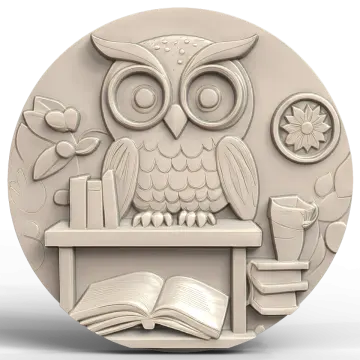 an owl is sitting on top of a desk