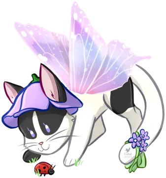a drawing of a cat with a flower in its mouth