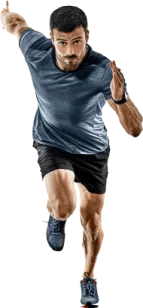a man is running on a white background