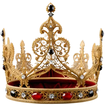 a gold crown with black and white crystals