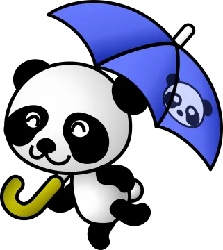 a cartoon panda running with an umbrella