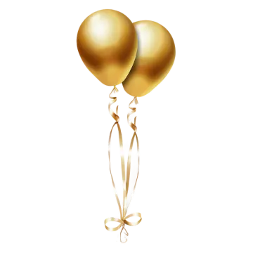 two golden balloons with a ribbon