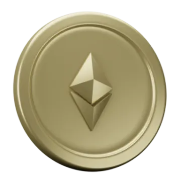 a gold coin with the ether logo