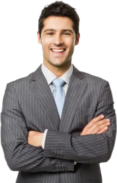 a man in a suit with his arms crossed